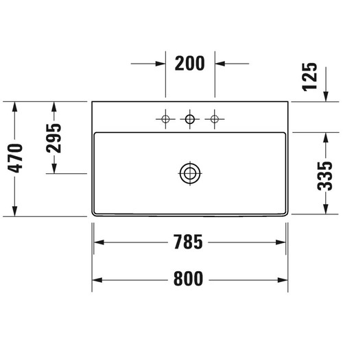 Immagine di Duravit DURASQUARE lavabo consolle rettificato 80 cm monoforo, senza troppopieno, con bordo per rubinetteria, colore bianco 2353800071