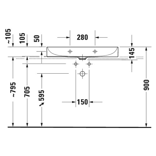 Immagine di Duravit DURASQUARE lavabo consolle rettificato 80 cm monoforo, senza troppopieno, con bordo per rubinetteria, colore bianco 2353800071