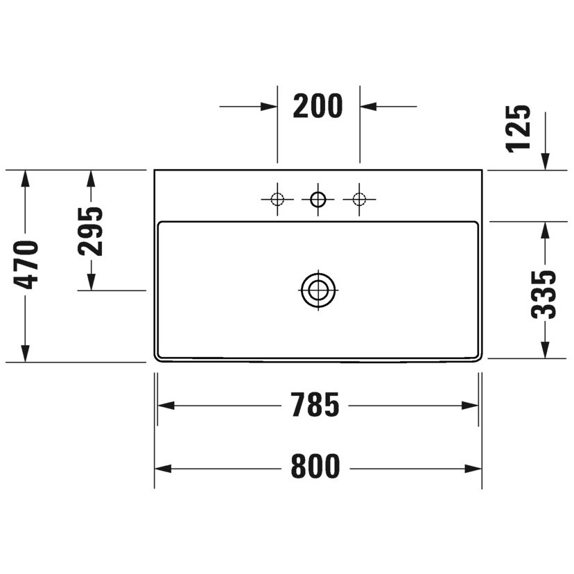 Immagine di Duravit DURASQUARE lavabo consolle rettificato 80 cm senza foro per rubinetteria, senza troppopieno, con bordo per rubinetteria, WonderGliss, colore bianco 23538000791