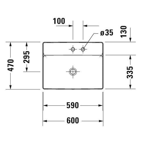 Immagine di Duravit DURASQUARE bacinella da appoggio soprapiano con rettifica 60 cm con 2 fori per rubinetteria, senza troppopieno, con bordo per rubinetteria, parete posteriore smaltata, WonderGliss, colore bianco 23546000401