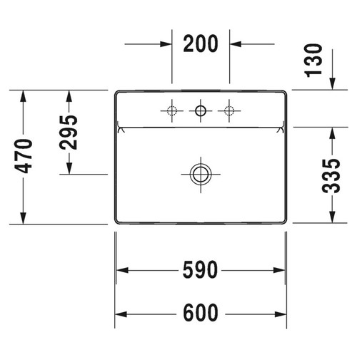 Immagine di Duravit DURASQUARE bacinella da appoggio soprapiano con rettifica 60 cm senza foro per rubinetteria, senza troppopieno, con bordo per rubinetteria, parete posteriore smaltata, colore bianco 2354600070