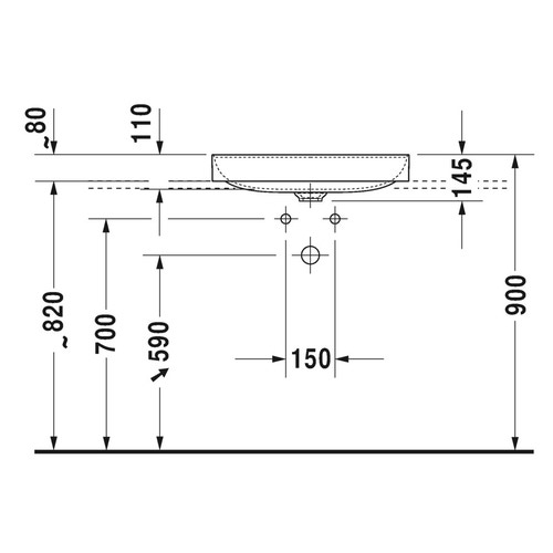 Immagine di Duravit DURASQUARE bacinella da appoggio soprapiano con rettifica 60 cm senza foro per rubinetteria, senza troppopieno, con bordo per rubinetteria, parete posteriore smaltata, colore bianco 2354600070