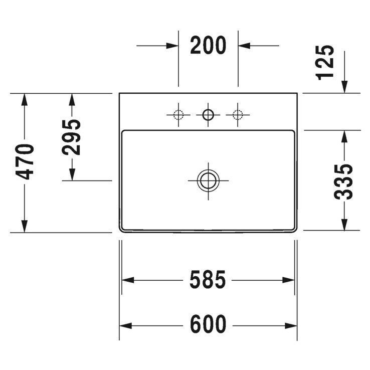 Immagine di Duravit DURASQUARE lavabo consolle Compact 50 cm senza foro per rubinetteria, senza troppopieno, con bordo per rubinetteria, lato inferiore smaltato, colore bianco 2356600070
