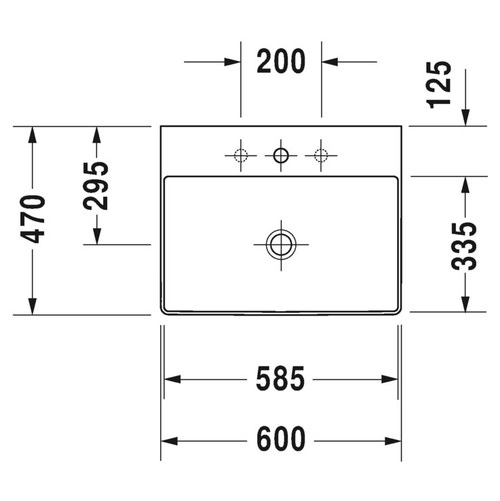 Immagine di Duravit DURASQUARE lavabo consolle Compact rettificato 60 cm senza foro per rubinetteria, senza troppopieno, con bordo per rubinetteria, WonderGliss, colore bianco 23566000791