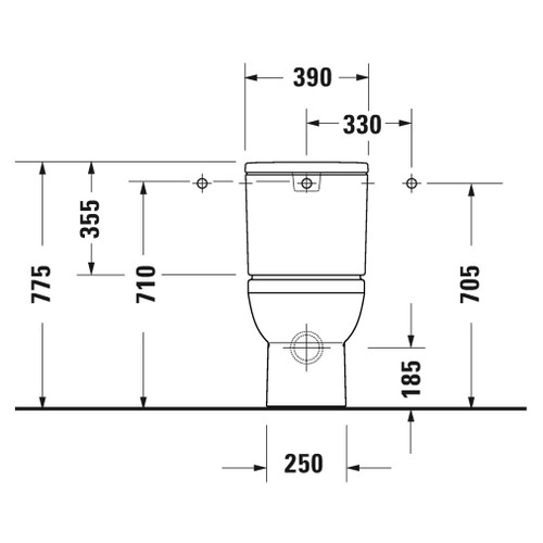 Immagine di Duravit No.1 vaso monoblocco a pavimento Rimless® a cacciata, per cassetta appoggiata non inclusa, senza brida e senza sedile, con scarico orizzontale, fabbisogno di acqua di risciacquo 4,5 l, UWL classe 1, colore bianco 2183090000