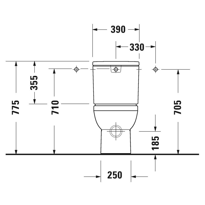 Immagine di Duravit No.1 vaso monoblocco a pavimento Rimless® a cacciata, per cassetta appoggiata non inclusa, senza brida e senza sedile, con scarico orizzontale, fabbisogno di acqua di risciacquo 4,5 l, UWL classe 1, colore bianco 2183090000