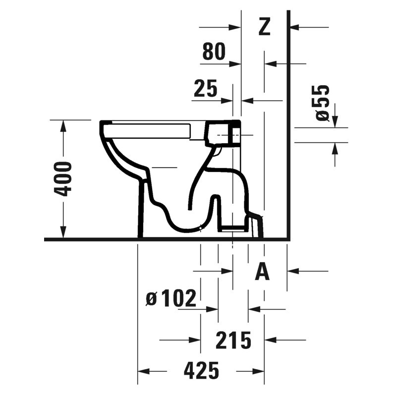 Immagine di Duravit No.1 vaso a pavimento Rimless® a cacciata, senza brida e senza sedile, per cassetta a incasso o esterna non inclusa, con scarico verticale, fabbisogno di acqua di risciacquo 4,5 l, UWL classe 1, colore bianco 2184010000