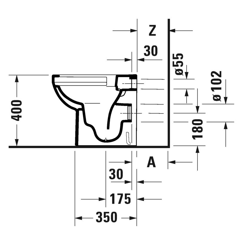 Immagine di Duravit No.1 vaso a pavimento Rimless® a cacciata, senza brida e senza sedile, per cassetta a incasso o esterna non inclusa, con scarico orizzontale, fabbisogno di acqua di risciacquo 4,5 l, UWL classe 1, HygieneGlaze, colore bianco 2184092000