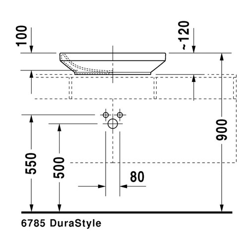 Immagine di Duravit DURASTYLE bacinella da appoggio soprapiano 60 cm senza foro per rubinetteria, con rettifica, senza troppopieno, senza bordo per rubinetteria, colore bianco 0349600000