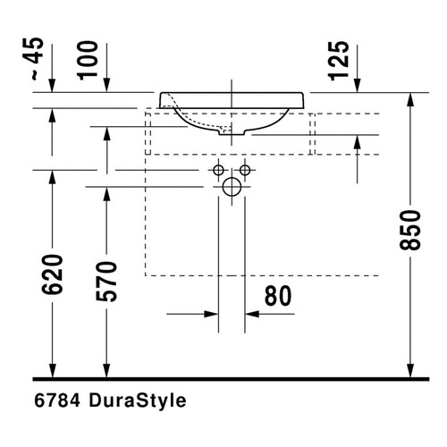 Immagine di Duravit DURASTYLE lavabo da incasso 43 cm senza foro per rubinetteria, per incasso soprapiano, senza troppopieno, senza bordo per rubinetteria, colore bianco 0372430000