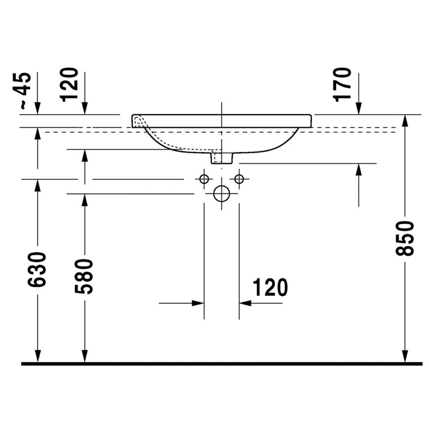 Immagine di Duravit DURASTYLE lavabo da incasso 61.5 cm monoforo, per incasso soprapiano, con troppopieno, con bordo per rubinetteria, colore bianco 0374620000