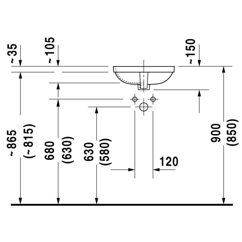 Immagine di Duravit DURASTYLE lavabo da incasso 37 cm senza foro per rubinetteria, per incasso sottopiano, con troppopieno, con bordo per rubinetteria, colore bianco 0373370000