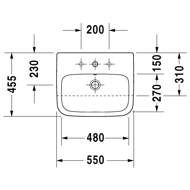 Immagine di Duravit DURASTYLE lavabo semincasso 55 cm monoforo, con troppopieno, con bordo per rubinetteria, WonderGliss, colore bianco 03755500001