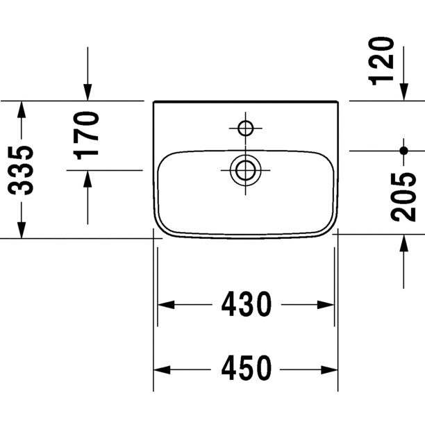Immagine di Duravit DURASTYLE lavamani 36 cm monoforo, senza troppopieno, con bordo per rubinetteria, con foro per rubinetteria a destra, lato inferiore smaltato, colore bianco 0708450000