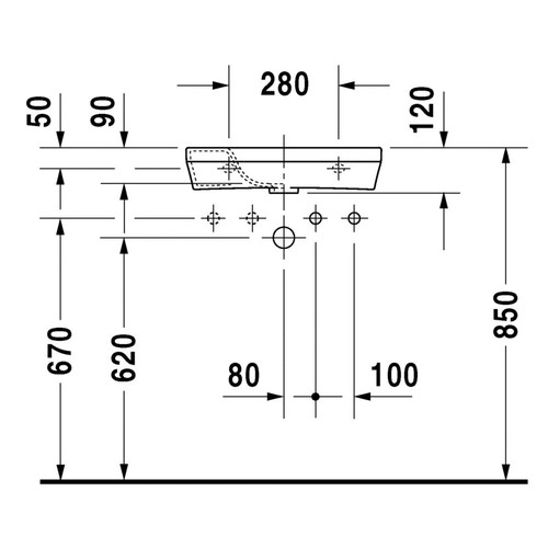 Immagine di Duravit DURASTYLE lavamani 50 cm monoforo con foro per rubinetteria a destra, senza troppopieno, con bordo per rubinetteria, lato inferiore smaltato, WonderGliss, colore bianco 07135000081