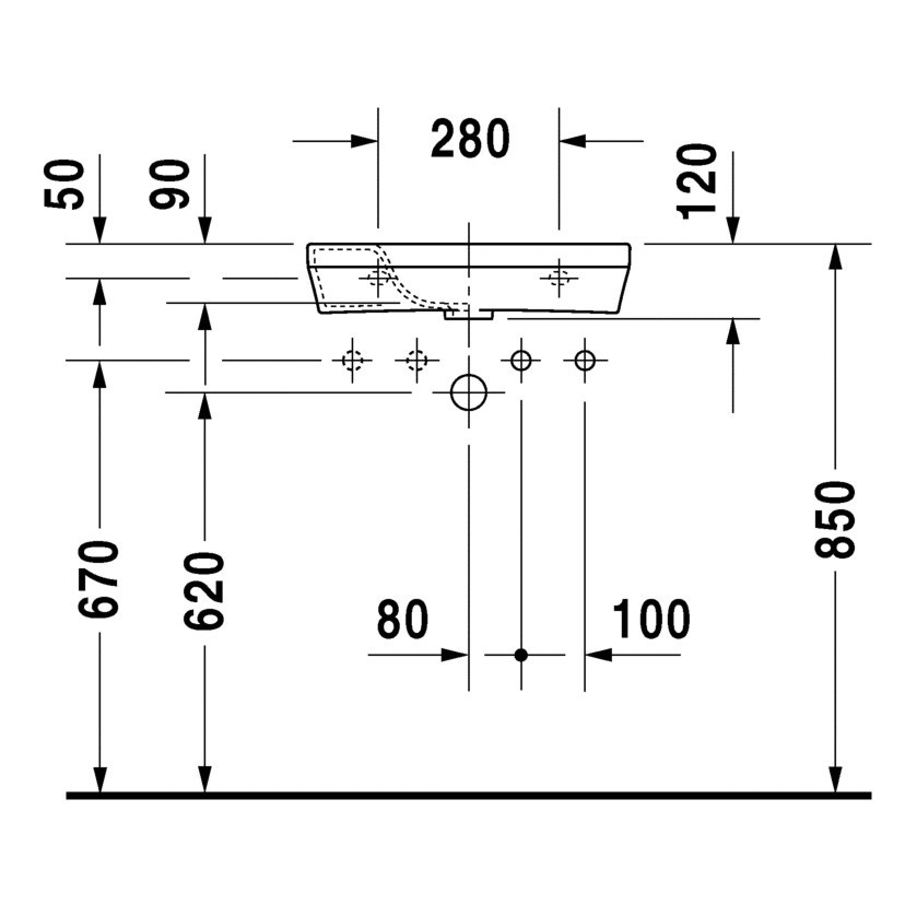 Immagine di Duravit DURASTYLE lavamani 50 cm monoforo con foro per rubinetteria a destra, senza troppopieno, con bordo per rubinetteria, lato inferiore smaltato, WonderGliss, colore bianco 07135000081