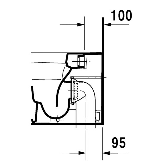 Immagine di Duravit DURASTYLE vaso a pavimento a cacciata, a filo parete, per cassetta a incasso o esterna non inclusa, senza sedile, con scarico orizzontale, fabbisogno di acqua di risciacquo 4,5 l, UWL classe 1, colore bianco 2150090000
