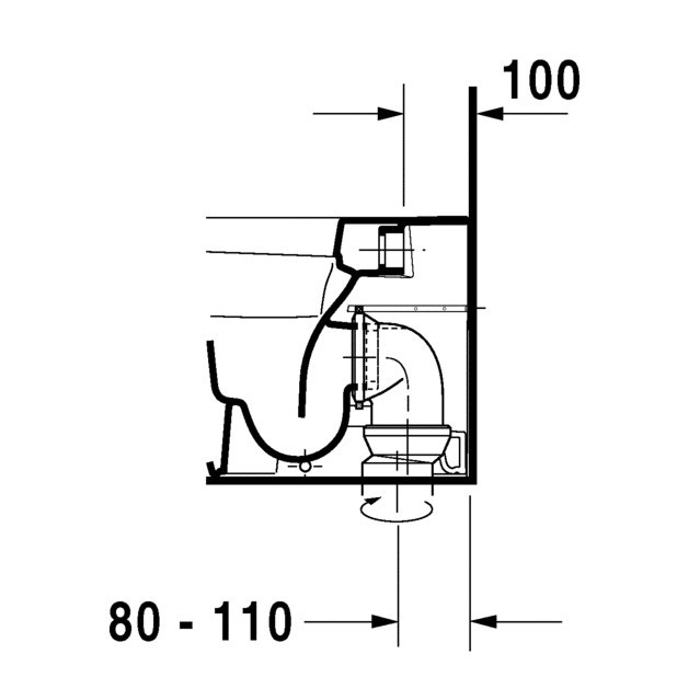 Immagine di Duravit DURASTYLE vaso a pavimento a cacciata, a filo parete, per cassetta a incasso o esterna non inclusa, senza sedile, con scarico orizzontale, fabbisogno di acqua di risciacquo 4,5 l, UWL classe 1, colore bianco 2150090000