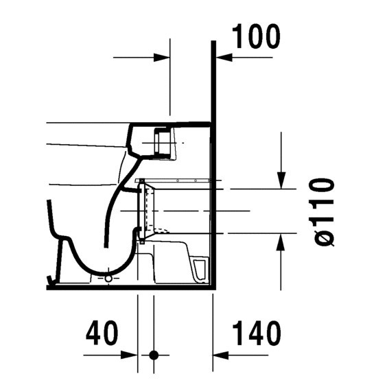 Immagine di Duravit DURASTYLE vaso a pavimento a cacciata, a filo parete, per cassetta a incasso o esterna non inclusa, senza sedile, con scarico orizzontale, fabbisogno di acqua di risciacquo 4,5 l, UWL classe 1, colore bianco 2150090000