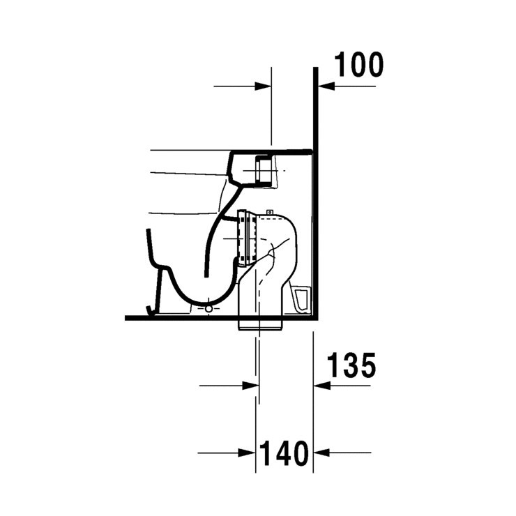 Immagine di Duravit DURASTYLE vaso a pavimento a cacciata, a filo parete, per cassetta a incasso o esterna non inclusa, senza sedile, con scarico orizzontale, fabbisogno di acqua di risciacquo 4,5 l, UWL classe 1, WonderGliss, colore bianco 21500900001