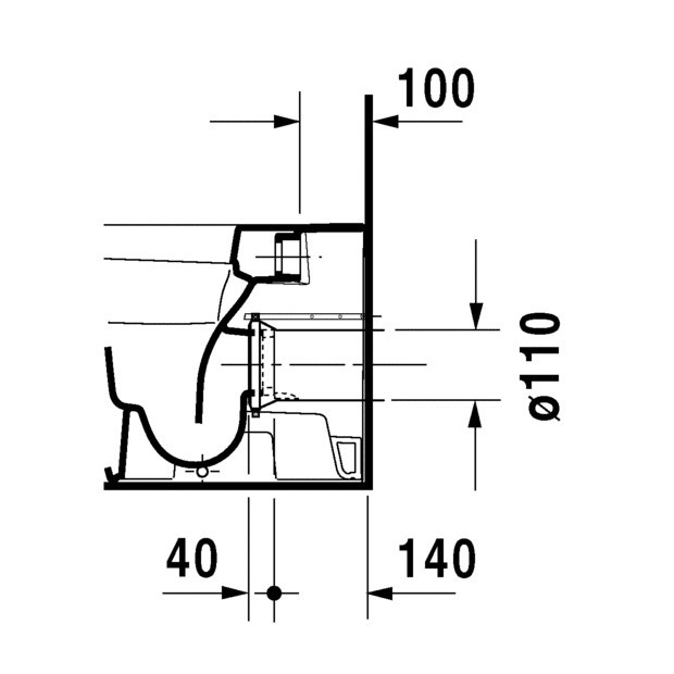 Immagine di Duravit DURASTYLE vaso a pavimento a cacciata, a filo parete, per cassetta a incasso o esterna non inclusa, senza sedile, con scarico orizzontale, fabbisogno di acqua di risciacquo 4,5 l, UWL classe 1, WonderGliss, colore bianco 21500900001