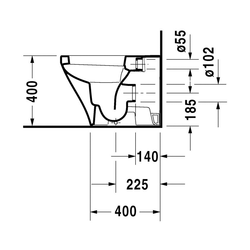 Immagine di Duravit DURASTYLE vaso a pavimento a cacciata, a filo parete, per cassetta a incasso o esterna non inclusa, senza sedile, con scarico orizzontale, fabbisogno di acqua di risciacquo 4,5 l, UWL classe 1, HygieneGlaze, colore bianco 2150092000