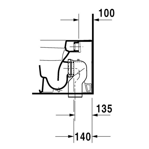 Immagine di Duravit DURASTYLE vaso a pavimento a cacciata, a filo parete, per cassetta a incasso o esterna non inclusa, senza sedile, con scarico orizzontale, fabbisogno di acqua di risciacquo 4,5 l, UWL classe 1, HygieneGlaze, colore bianco 2150092000