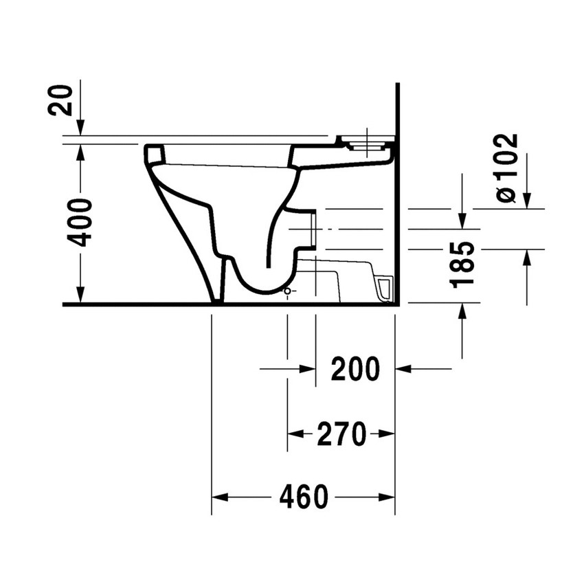 Immagine di Duravit DURASTYLE vaso monoblocco a pavimento a cacciata, per cassetta appoggiata non inclusa, senza sedile, fabbisogno di acqua di risciacquo 4,5 l, UWL classe 1, colore bianco 2155090000