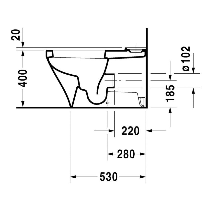 Immagine di Duravit DURASTYLE vaso monoblocco a pavimento a cacciata, per cassetta appoggiata non inclusa, senza sedile, fabbisogno di acqua di risciacquo 4,5 l, UWL classe 1, colore bianco 2156090000