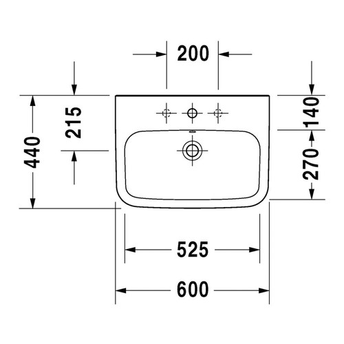 Immagine di Duravit DURASTYLE lavabo 60 cm monoforo, con troppopieno, con bordo per rubinetteria, lato inferiore smaltato, WonderGliss, colore bianco 23196000001