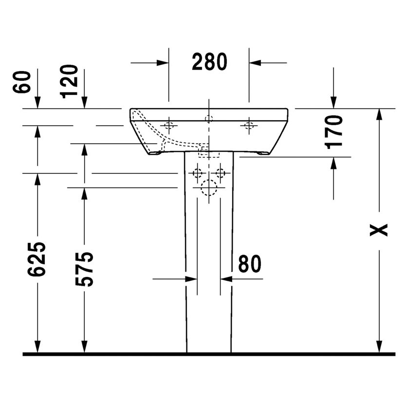 Immagine di Duravit DURASTYLE lavabo 55 cm monoforo, con troppopieno, con bordo per rubinetteria, lato inferiore smaltato, colore bianco 2319550000