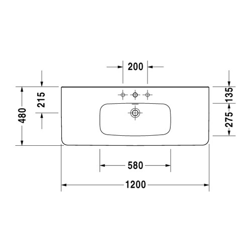 Immagine di Duravit DURASTYLE lavabo consolle 120 cm monoforo, con troppopieno e con bordo per rubinetteria, lato inferiore smaltato, WonderGliss, colore bianco 23201200001