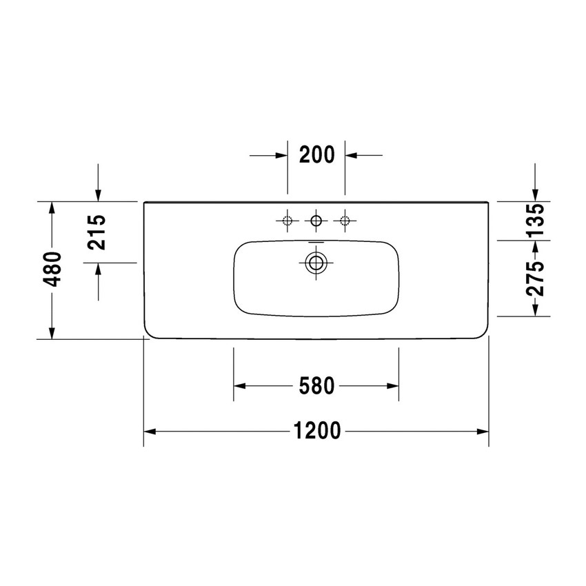 Immagine di Duravit DURASTYLE lavabo consolle 120 cm monoforo, con troppopieno e con bordo per rubinetteria, lato inferiore smaltato, WonderGliss, colore bianco 23201200001