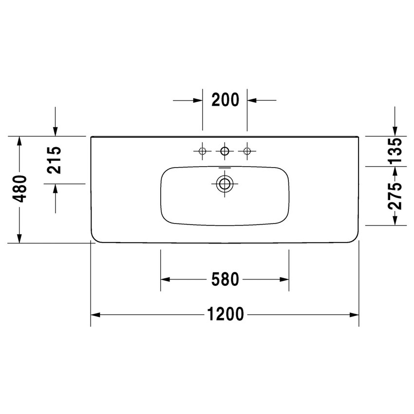Immagine di Duravit DURASTYLE lavabo consolle 120 cm senza foro per rubinetteria, con troppopieno e con bordo per rubinetteria, lato inferiore smaltato, WonderGliss, colore bianco 23201200601
