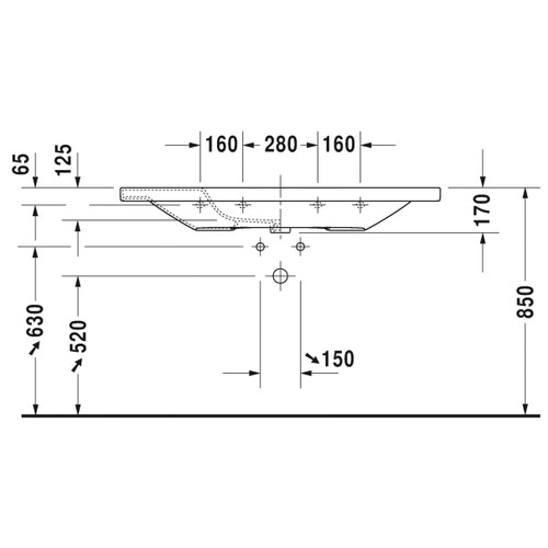 Immagine di Duravit DURASTYLE lavabo consolle 120 cm senza foro per rubinetteria, con troppopieno e con bordo per rubinetteria, lato inferiore smaltato, WonderGliss, colore bianco 23201200601