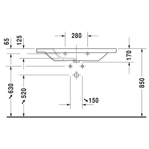 Immagine di Duravit DURASTYLE lavabo consolle 100 cm monoforo, con troppopieno e con bordo per rubinetteria, lato inferiore smaltato, colore bianco 2320100000