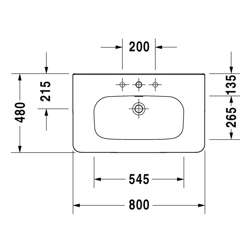 Immagine di Duravit DURASTYLE lavabo consolle 80 cm monoforo, con troppopieno e con bordo per rubinetteria, lato inferiore smaltato, colore bianco 2320800000