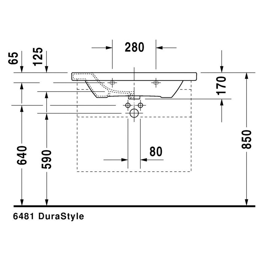 Immagine di Duravit DURASTYLE lavabo consolle 80 cm monoforo, con troppopieno e con bordo per rubinetteria, lato inferiore smaltato, colore bianco 2320800000