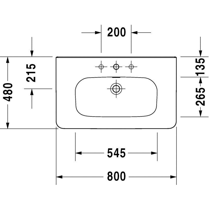 Immagine di Duravit DURASTYLE lavabo consolle 80 cm senza foro per rubinetteria, con troppopieno e con bordo per rubinetteria, lato inferiore smaltato, WonderGliss, colore bianco 23208000601