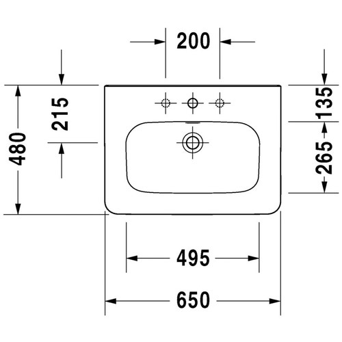 Immagine di Duravit DURASTYLE lavabo consolle 65 cm monoforo, con troppopieno e con bordo per rubinetteria, lato inferiore smaltato, WonderGliss, colore bianco 23206500001