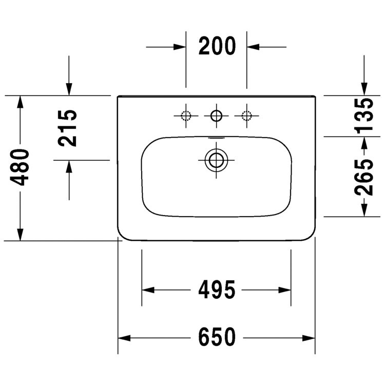 Immagine di Duravit DURASTYLE lavabo consolle 65 cm monoforo, con troppopieno e con bordo per rubinetteria, lato inferiore smaltato, WonderGliss, colore bianco 23206500001