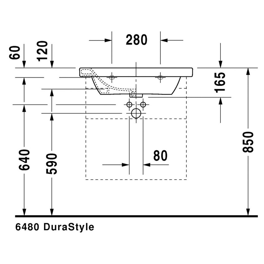 Immagine di Duravit DURASTYLE lavabo consolle 65 cm monoforo, con troppopieno e con bordo per rubinetteria, lato inferiore smaltato, WonderGliss, colore bianco 23206500001