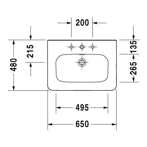 Immagine di Duravit DURASTYLE lavabo consolle 65 cm senza foro per rubinetteria, con troppopieno e con bordo per rubinetteria, lato inferiore smaltato, WonderGliss, colore bianco 23206500601