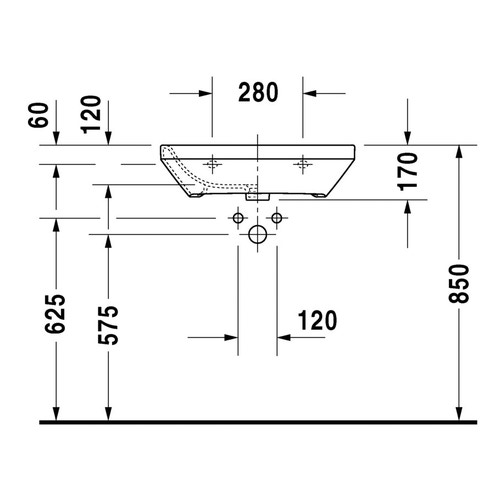 Immagine di Duravit DURASTYLE lavabo Med 60 cm senza foro per rubinetteria, senza troppopieno, con bordo per rubinetteria, WonderGliss, lato inferiore smaltato, colore bianco 23246000701