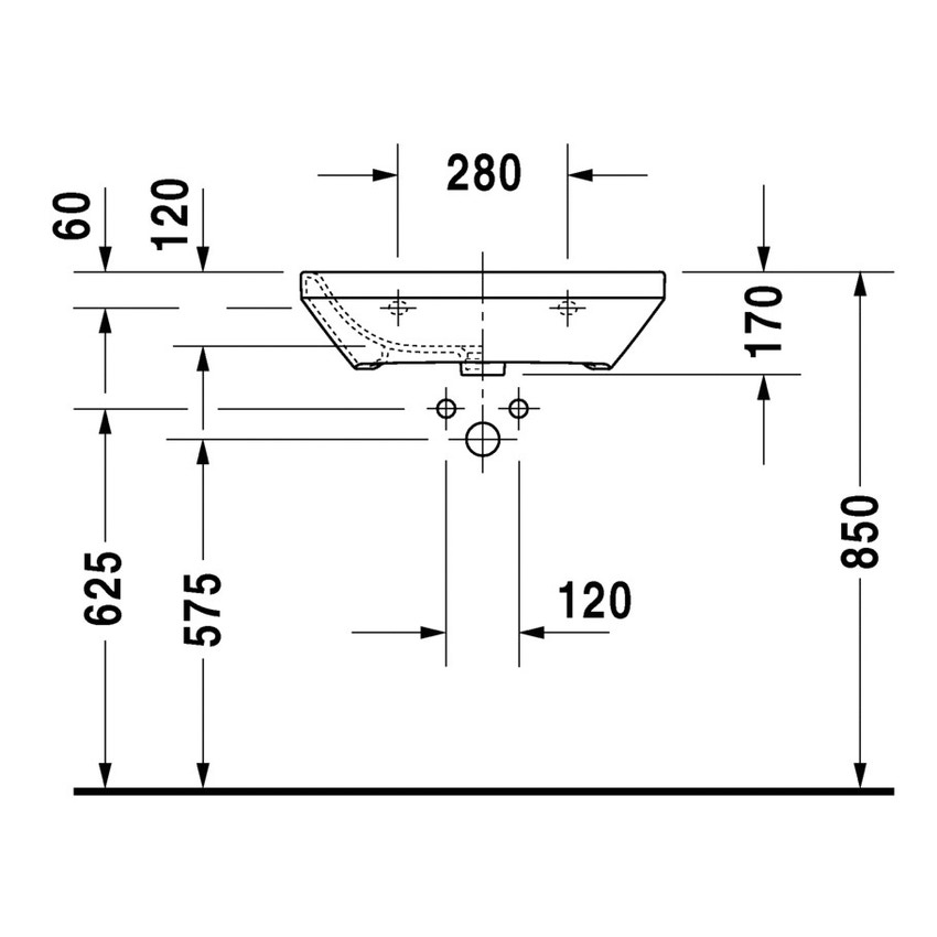 Immagine di Duravit DURASTYLE lavabo Med 60 cm senza foro per rubinetteria, senza troppopieno, con bordo per rubinetteria, WonderGliss, lato inferiore smaltato, colore bianco 23246000701
