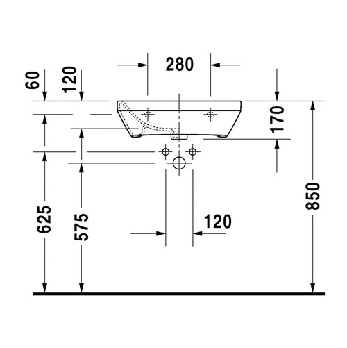 Immagine di Duravit DURASTYLE lavabo Med 55 cm monoforo, senza troppopieno, con bordo per rubinetteria, lato inferiore smaltato, colore bianco 2324550000