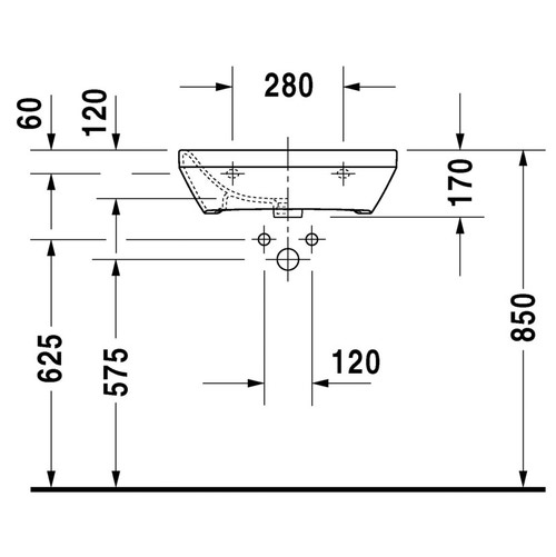 Immagine di Duravit DURASTYLE lavabo Med 55 cm monoforo, senza troppopieno, con bordo per rubinetteria, WonderGliss, lato inferiore smaltato, colore bianco 23245500001