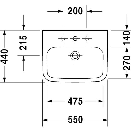 Immagine di Duravit DURASTYLE lavabo Med 55 cm senza foro per rubinetteria, senza troppopieno, con bordo per rubinetteria, WonderGliss, lato inferiore smaltato, colore bianco 23245500701