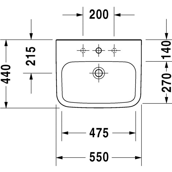 Immagine di Duravit DURASTYLE lavabo Med 55 cm senza foro per rubinetteria, senza troppopieno, con bordo per rubinetteria, WonderGliss, lato inferiore smaltato, colore bianco 23245500701