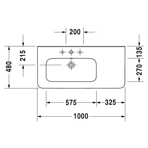 Immagine di Duravit DURASTYLE lavabo consolle asimmetrico 100 cm monoforo, con bacino a sinistra, con troppopieno e bordo per rubinetteria, colore bianco 2325100000
